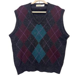 Vintage Ll Bean Sweater Vest Mens L Lambswool Argyle Grandpa Grunge Scotland
